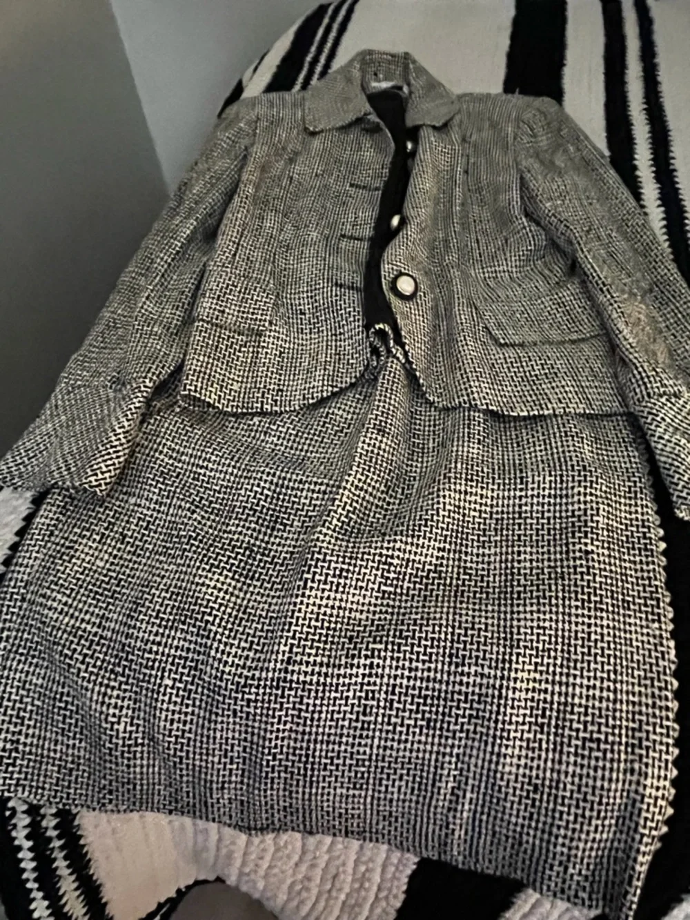 Dior Black and White Woven Tweed Jacket and skirt set